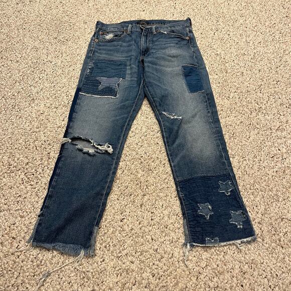 Polo Ralph Lauren Womens Waverly Straight crop jeans sz 28 patchwork denim star